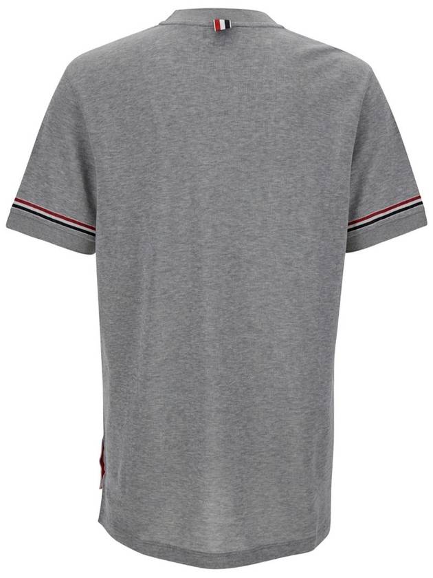 Striped Detail Crew Neck Cotton Short Sleeve T-Shirt Grey - THOM BROWNE - BALAAN 3