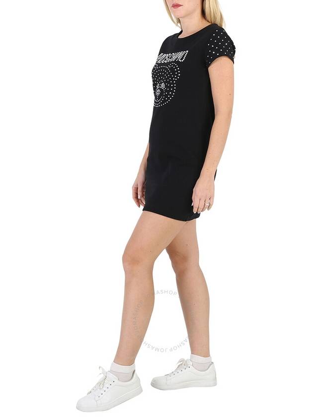 Women s Short Midi Dress Moschino Black Stretch Cotton Teddy Crystal T Shirt Brand Size 36 US 2 - MOSCHINO - BALAAN 4