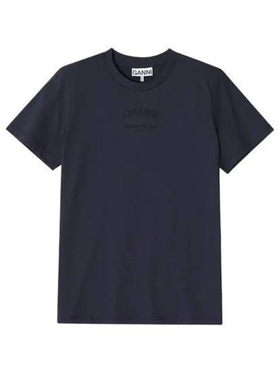 Relaxed O-Neck Short Sleeve T-Shirt Navy - GANNI - BALAAN 2