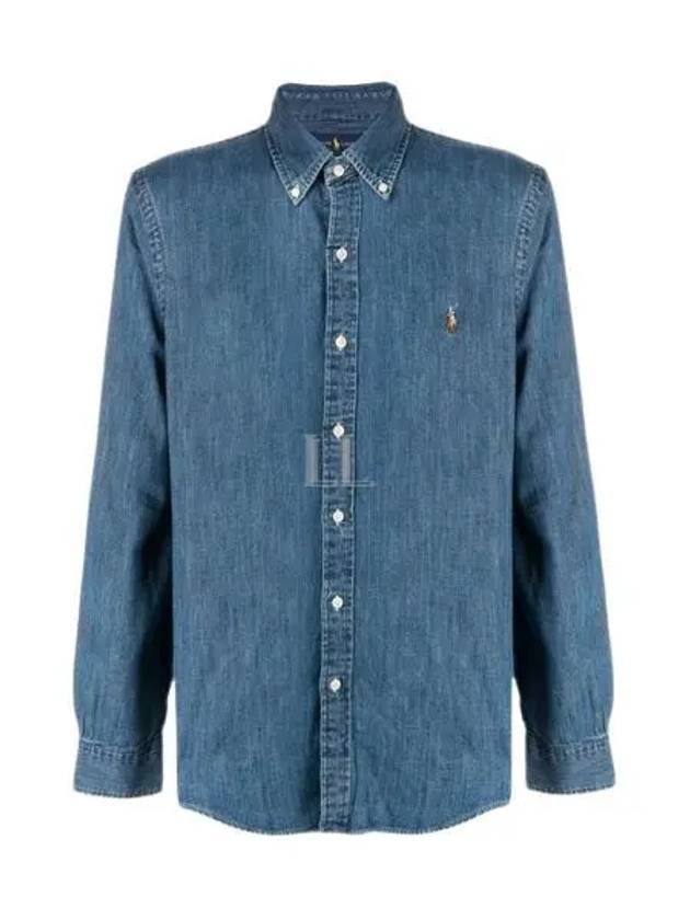 Pony Logo Denim Slim Fit Long Sleeve Shirt Blue - POLO RALPH LAUREN - BALAAN 2