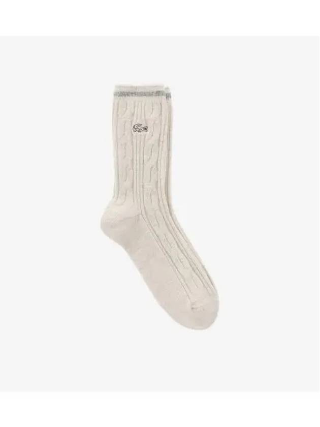 Women s Cashmere Blend Cable Heavy Neck Socks Cream - LACOSTE - BALAAN 1