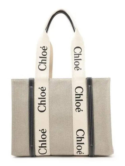 Woody Canvas Medium Tote Bag White Navy - CHLOE - BALAAN 2