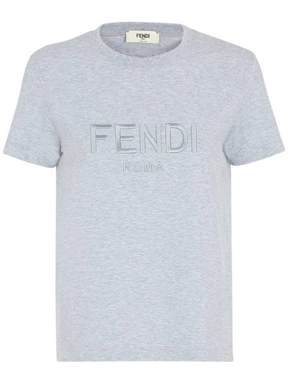 Lettering Embroidered Short Sleeve Cotton T-Shirt Grey - FENDI - BALAAN 2