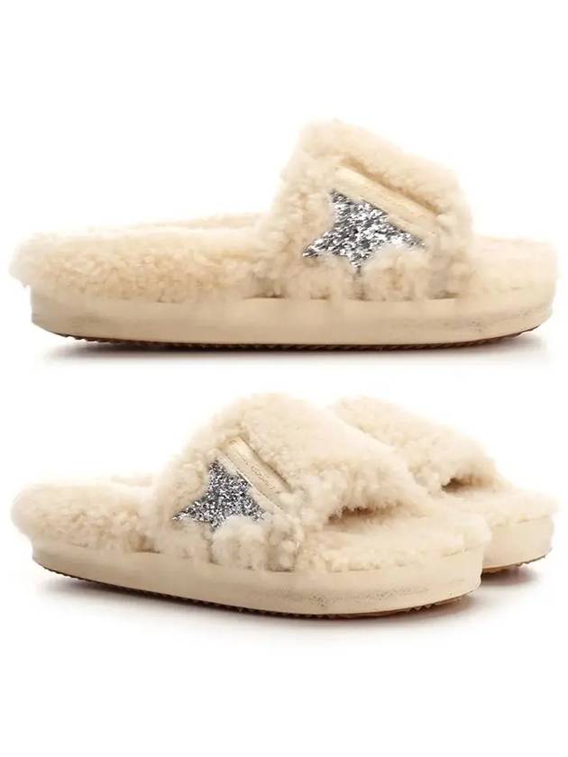 Pool Star Glitter Shearling Slippers Beige - GOLDEN GOOSE - BALAAN 2