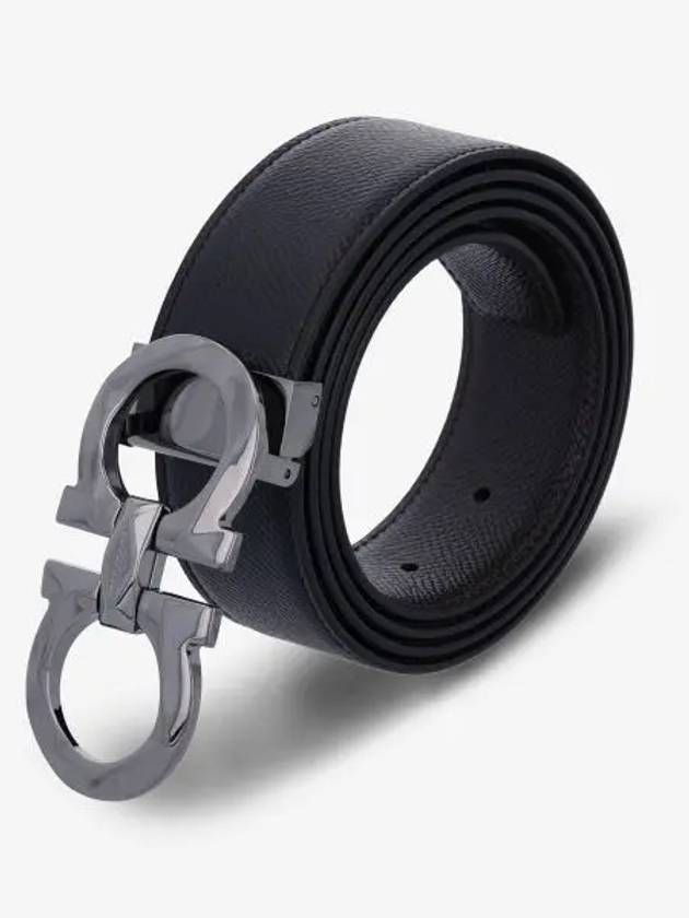 Silver Gancini Reversible Leather Belt Black - SALVATORE FERRAGAMO - BALAAN 2