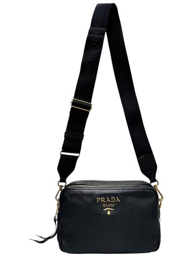 1BH089 Black leather Vitello gold lettering camera cross bag - PRADA - BALAAN 6