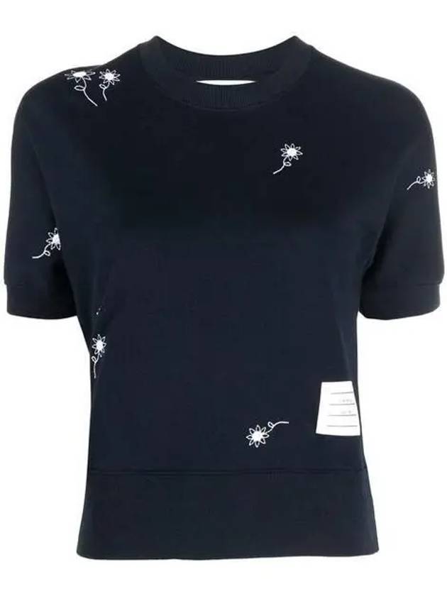 Embroidered Flower Dolman Short Sleeve T-Shirt Navy - THOM BROWNE - BALAAN 3