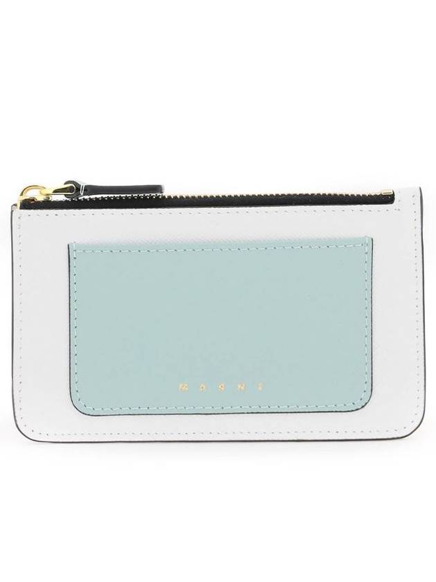 Saffiano Two-Tone Zipper Card Wallet Lime Stone Tea Green - MARNI - BALAAN 2