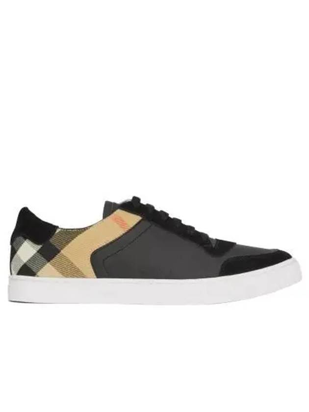 House Check Leather Suede Low Top Sneakers Black - BURBERRY - BALAAN 3