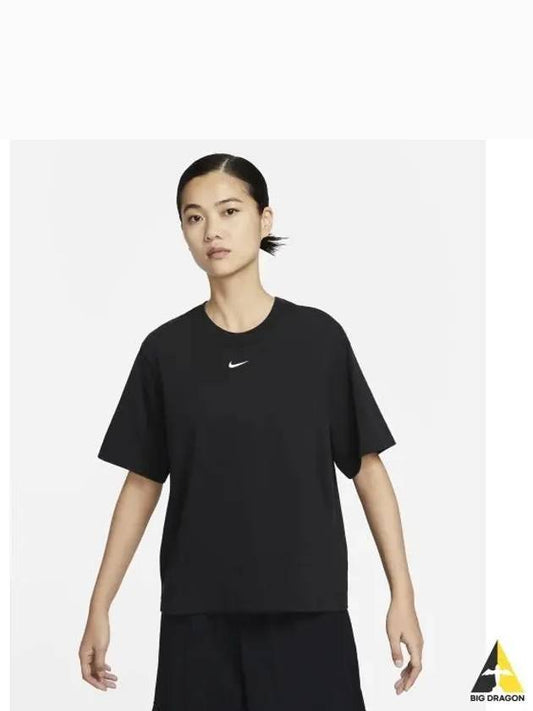 Sportswear Essentials Boxy Crop Short Sleeve T Shirt Black - NIKE - BALAAN 2