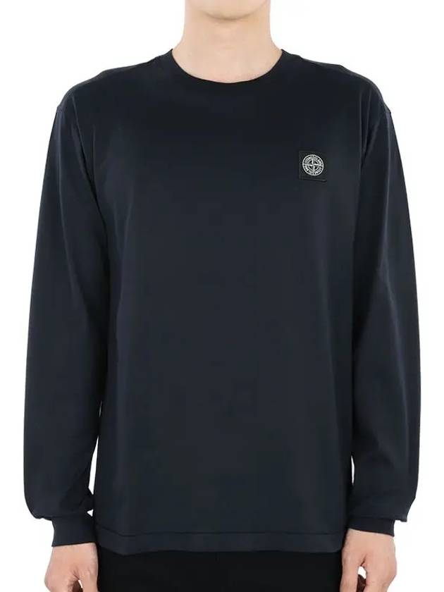 Cotton Jersey Slim Fit Long Sleeve T Shirt Navy Blue - STONE ISLAND - BALAAN 3