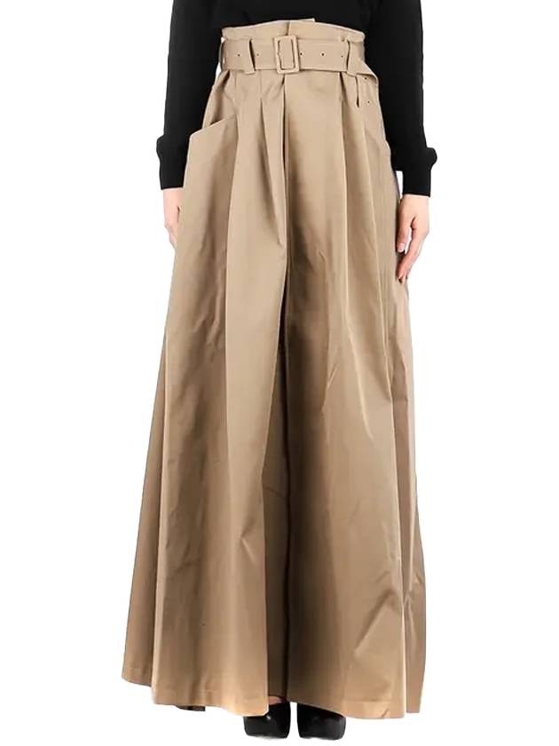 Women's Long Flare A-Line Skirt Beige - AMI - BALAAN.