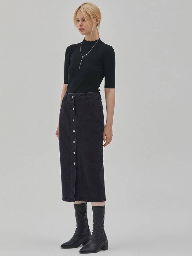 Button Denim H-Line Skirt Black - RYUL+WAI: - BALAAN 3