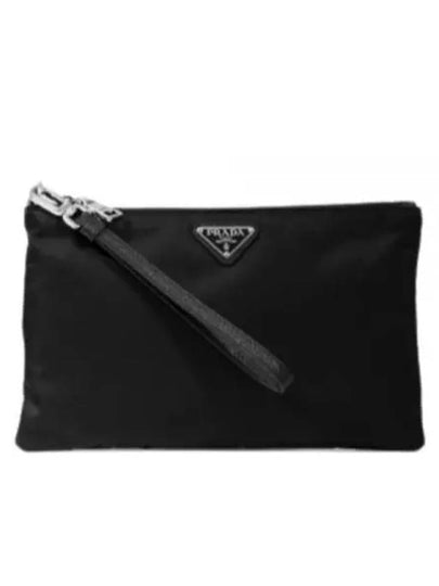 Saffiano Leather Strap Nylon Clutch Bag Black - PRADA - BALAAN 2