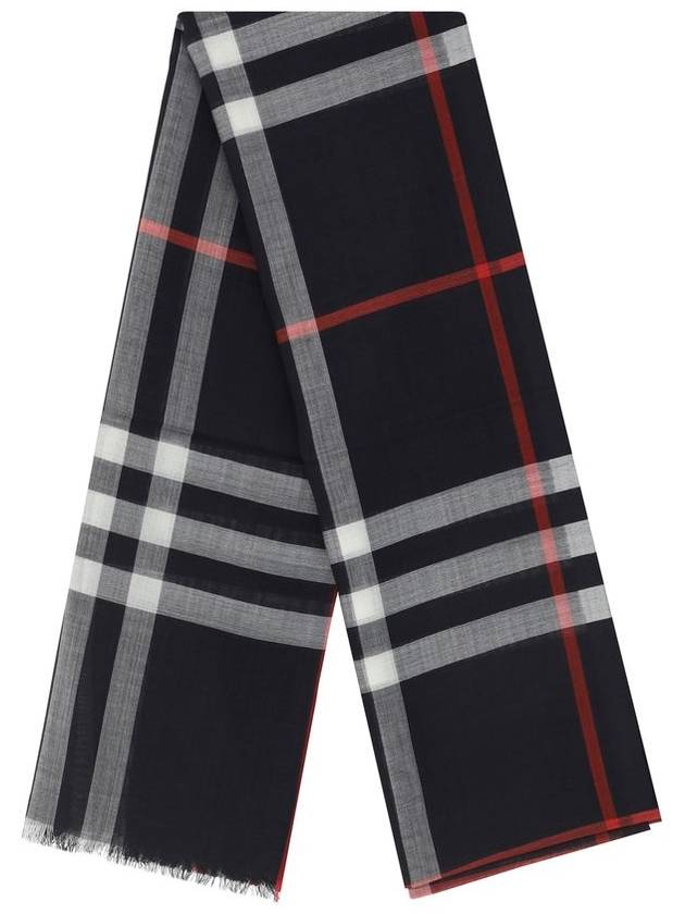 Checkered Wool Silk Scarf Navy - BURBERRY - BALAAN 3