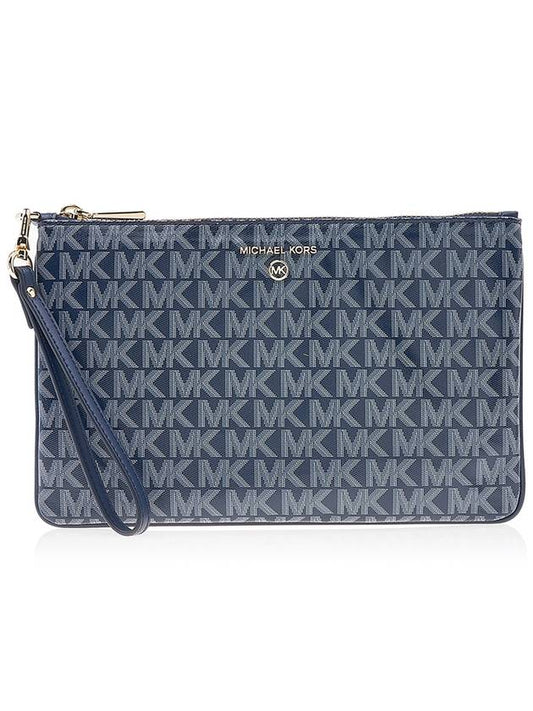 Jet Set Monogram Leather Clutch Bag Navy - MICHAEL KORS - BALAAN 2