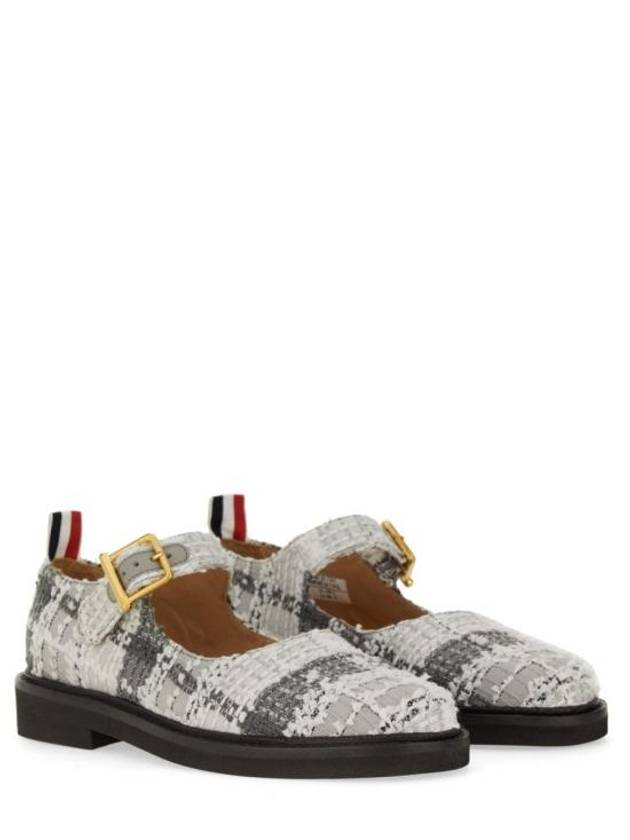 Tartan Check Tweed Ballerina Shoes Medium Grey - THOM BROWNE - BALAAN 3