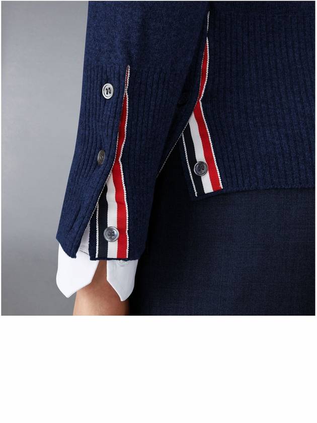 4-Bar V-Neck Cashmere Cardigan Navy - THOM BROWNE - BALAAN 8