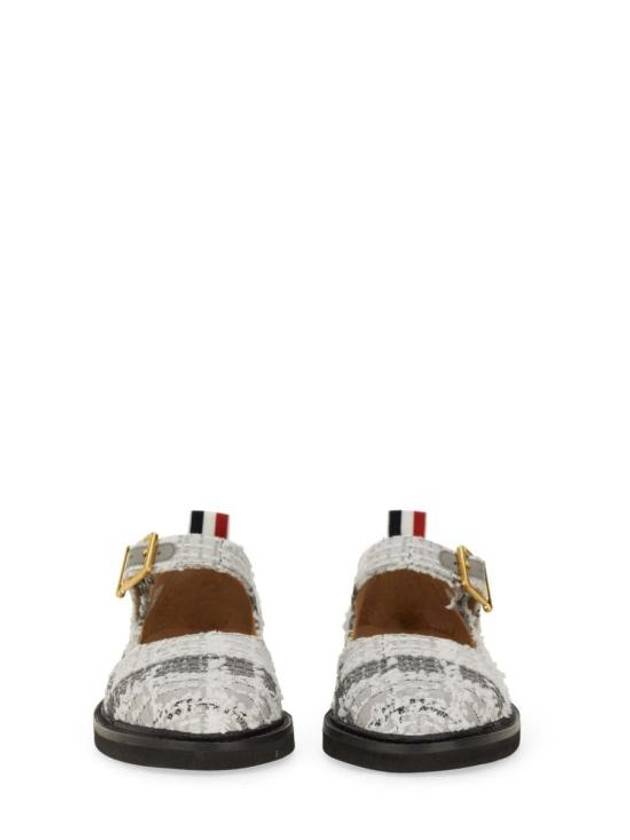 Tartan Check Tweed Ballerina Shoes Medium Grey - THOM BROWNE - BALAAN 5