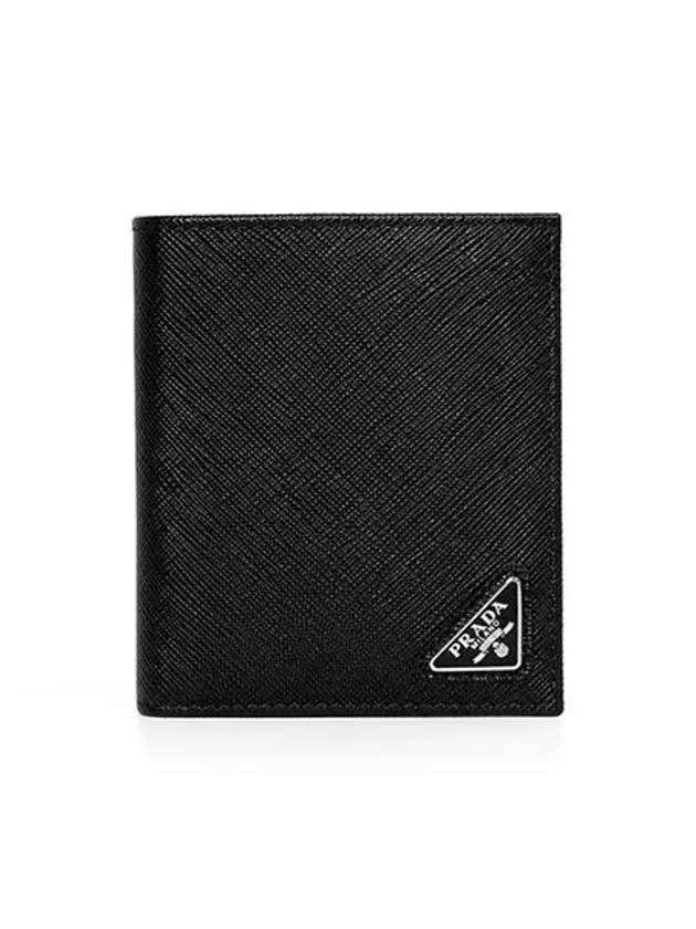 Triangular Logo Saffiano Half Wallet Black - PRADA - BALAAN 3