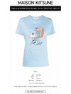 Women's Oly Coffee Fox Cotton Short Sleeve T-Shirt Blue - MAISON KITSUNE - BALAAN 3