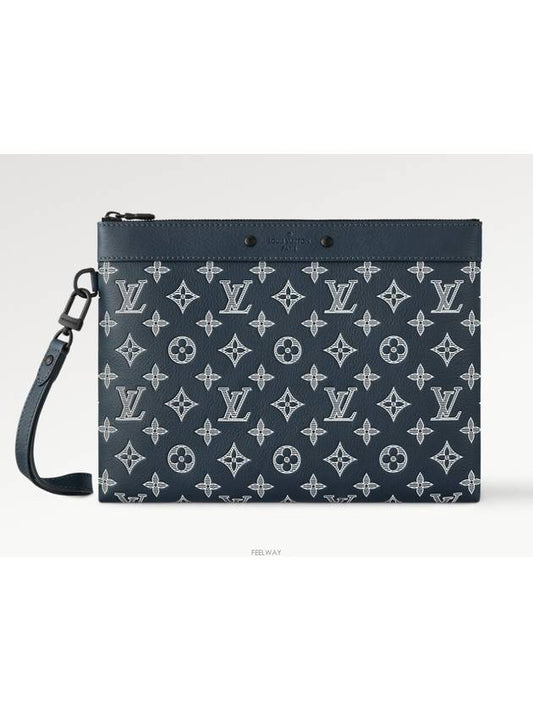 Men's Pochette To Go Monogram Shadow Leather Pouch Bag Ink Blue - LOUIS VUITTON - BALAAN 2