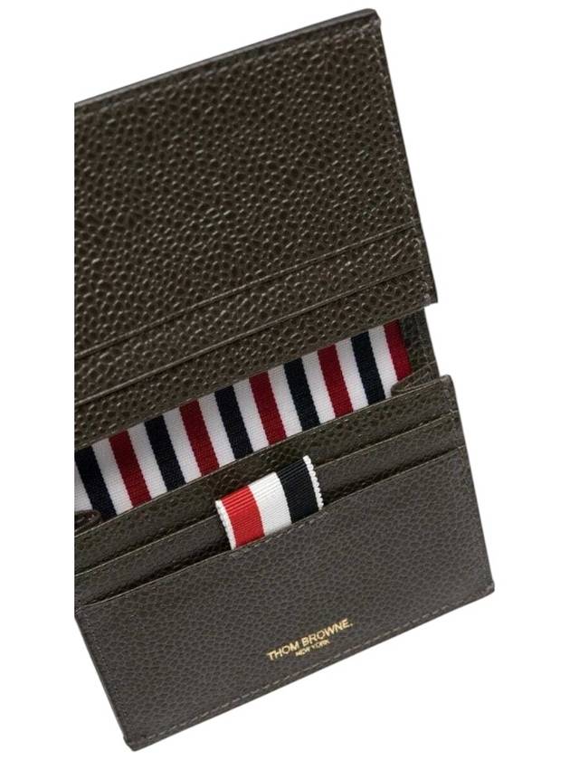 Pebble Grained Leather Double Card Wallet Dark Brown - THOM BROWNE - BALAAN 2