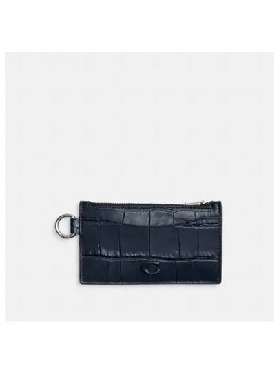 Embossed Leather Zip Card Wallet Navy - COACH - BALAAN 2