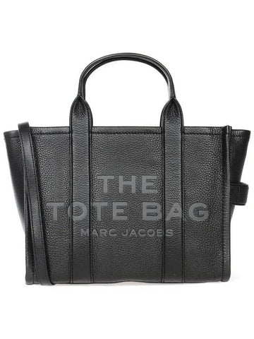 Logo Medium Leather Tote Bag Black - MARC JACOBS - BALAAN.