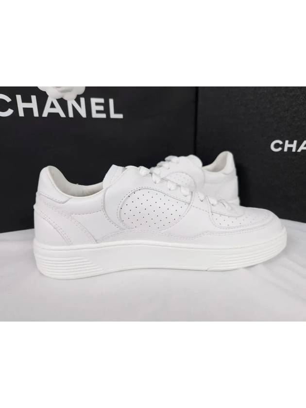 CC Logo Calfskin Low Top Sneakers White - CHANEL - BALAAN 3