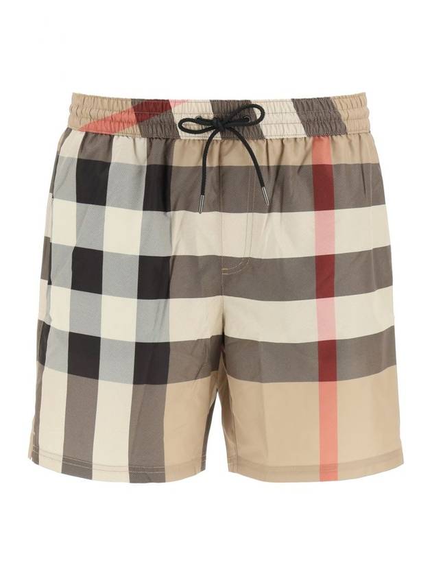 ExaGGerated Check Drawcord Swim Shorts Archive Beige - BURBERRY - BALAAN 1