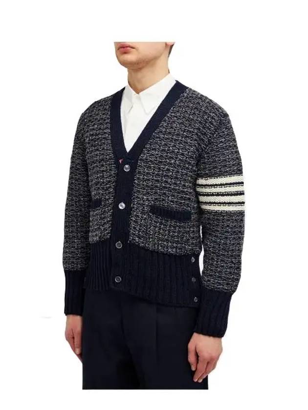 Mohair Tweed 4-Bar Classic V-neck Cardigan Navy - THOM BROWNE - BALAAN 4