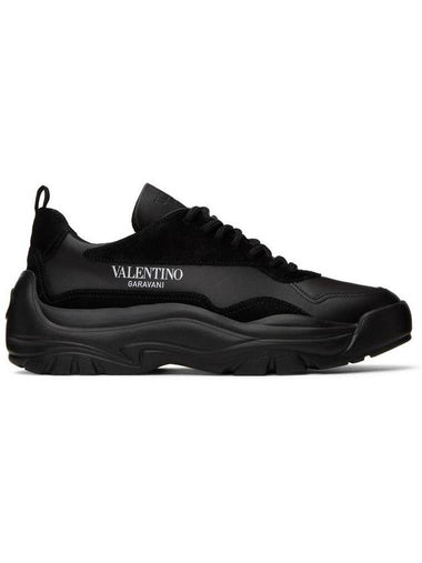 Gum Boy Leather Suede Low Top Sneakers Black - VALENTINO - BALAAN 1