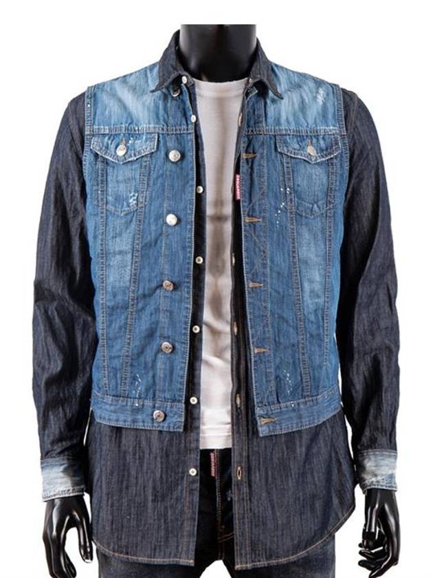 Best Layered S71DL0758 470 Men's Denim Shirt - DSQUARED2 - BALAAN 5