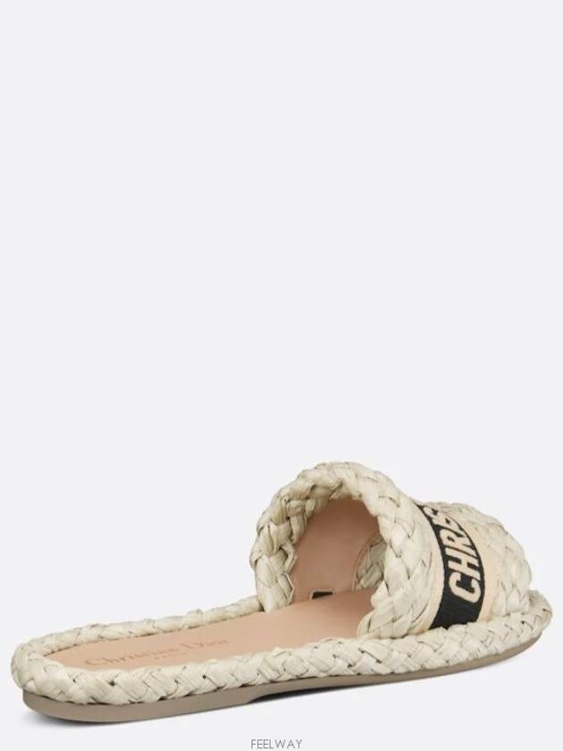 Women's Dway Embroidered Cotton Raffia Slippers Beige - DIOR - BALAAN 4