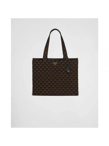 Embroidery Symbol Fabric Tote Bag Black Burnt Sienna - PRADA - BALAAN 1