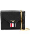 Pebble Grain Short Envelope Chain Card Wallet Black - THOM BROWNE - BALAAN 1