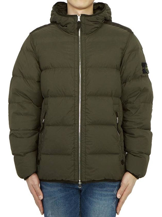 Seamless Logo Nylon Hooded Down Jacket Olive - STONE ISLAND - BALAAN 2