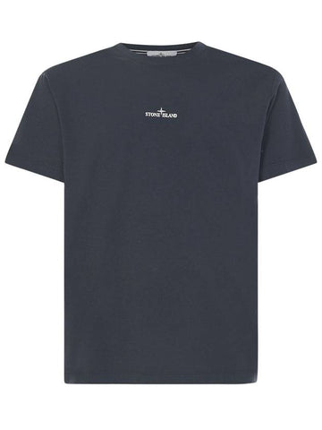 Tricromia Three Print Cotton Jersey T-Shirt Dark Blue - STONE ISLAND - BALAAN 1