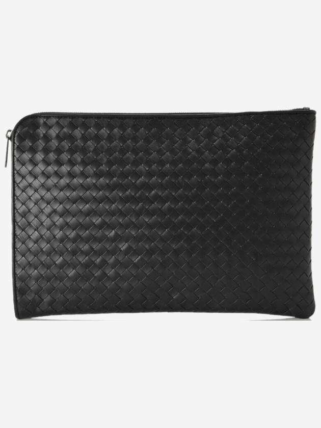 Intrecciato Weaving Zipper Medium Clutch Bag Black - BOTTEGA VENETA - BALAAN 2