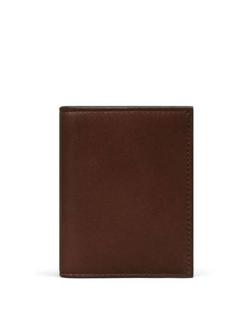 Soft Calf Leather Card Wallet Dark Brown - THOM BROWNE - BALAAN 1