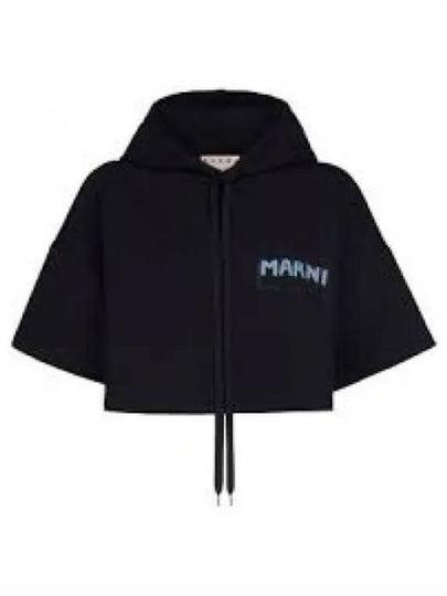 Logo Patch Drawstring Hooded Top Black - MARNI - BALAAN 2