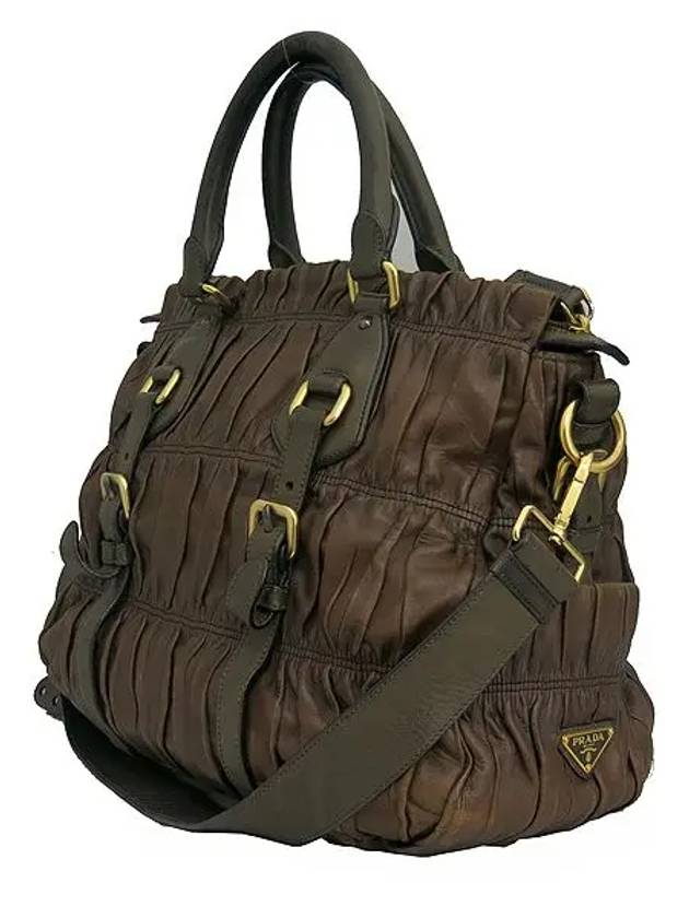 BN1336 Gold logo decoration brown NAPPA GUAFRE leather 2WAY - PRADA - BALAAN 3