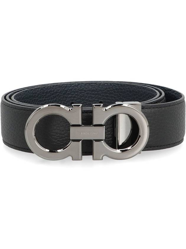 Reversible Gancini Leather Belt Navy - SALVATORE FERRAGAMO - BALAAN 3