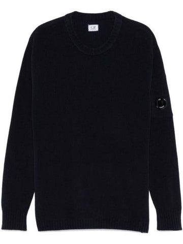 Cotton Chenille Crewneck Knit Top Navy - CP COMPANY - BALAAN 1