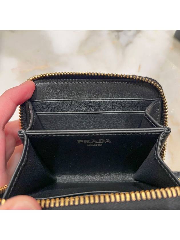 Vitello Triangle Logo Zip Around Coin Purse Black - PRADA - BALAAN 7