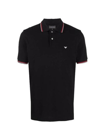 Men's Eagle Embroidered Logo Detail PK Shirt Black - EMPORIO ARMANI - BALAAN 1