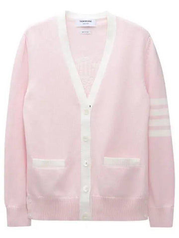 Cotton Jersey Flower 4 Bar V Neck Cardigan Light Pink - THOM BROWNE - BALAAN 1