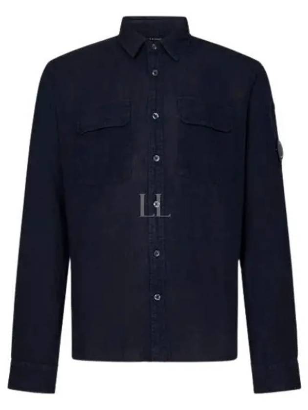 Linen Pocket Long Sleeve Shirt Navy - CP COMPANY - BALAAN 2