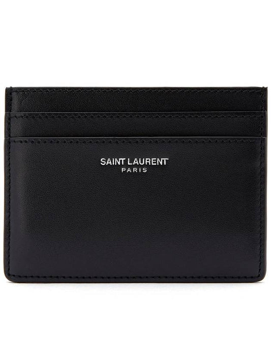 Smooth Leather Classic Logo Card Wallet Black - SAINT LAURENT - BALAAN 1